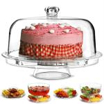 CARTIVA Transparent Acrylic 3-In-1 Multifunctional Serving Platter And Cake Stand With Dome Cover Lid