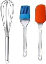 TruVeli Baking Tools Set Combo of 1pcs Balloon Wire Whisk, 1pcs Spatula with Brush Multicolor Kitchen Tool Set Multicolor, Whisk, Spatula, Brush - Pack of 2