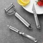 KATHIYAWADI Vegetable & Fruit Peeler with Meat Cutter and Hand Peeler 3 in 1 Multifunctional Durable Razor Sharp Cutter Slicer Vegetable Julienne Shedder Peeler for Kitchen (3pcs Set)