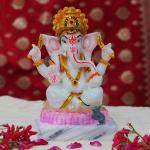 Chaque Decor Marble Dust Ganpati Idol In Blessing Posture For Pooja Room , | Pagdi Ganesh Ji For Temple , Sidhi Vinayaka For Home Decor , Ganesh Idol For Office , Idol For Gift | 5.5 Inches ( White)