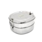 JVL Silver Stainless Steel Small Size Square Chakra Double Layer Tiffin With Inner Plate