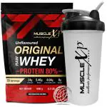 MuscleXP Raw Whey Protein Concentrate 80% Powder With Digestive Enzymes, Unflavored, 1Kg (2.2lb) + Shaker