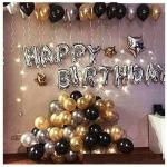 ACOME Gold, Silver Rubber, Plastic Happy Birthday Letter Metallic Balloons With Air Pump (Set Of 80)