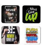 Whats Your Kick Positive Thinking Push Yourself Until You Succeed Quotes Printed Set of 4 Coaster With Metal Stand
