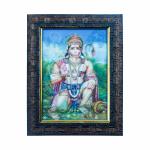 Hawai Lord Hanuman Bajrangbali Photo with Engineered Wood Home Décor Religious Photo Frame for Worship Use, 8.5x7 inch, SFDI00654_3DBLKFRM5/7