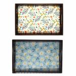 ANGIRA HANDICRAFTS Handmade Wooden Tray with Handprinted Designs Serving Trays Set of 2 Tray