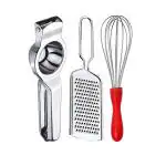 DreamBasket Stainless Steel Lemon Squeezer & Cheese Grater & Egg Whisk for Kitchen