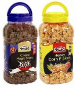 Swad Breakfast Creal Choco Magic Star & Corn Flakes (Multigrain Choco Moon Stars Cereal) 2 Jar, 595g