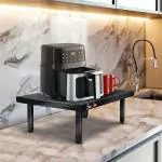 OSE Metal Adjustable Microwave Stand | Microwave & Oven Stand for Kitchen Cabinet | Utility Organizer with 6 Hooks | Multipurpose Counter Top Storage Stand