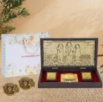 International Gift Gold Metal 24 Karat Ram Darbar God Idol With Charan Paduka With Om Diya, 13H X 21W X 11.5L Cm