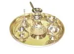 Thirteenkcanddle Brass Puja Thali Set Handmade Aarti Thali Puja Pooja Size 8 Inches Set of 8 Pcs