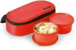 Trueware Red Stainless Steel 2-Containers Nutri Fresh Insulated Lunch Box With Bag For Office, College, School, 600 Ml