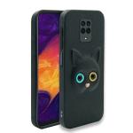 UNILORD Redmi Note 9 Pro Black Rubber Lanyard Finish 3D Printed Marble Eye Slim Design Camera Protection Cute Cat Kitty Girls Back Cover Case