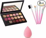 Lenon Professional 18 Color Eyeshadow With 5 Pcs Makeup Brush and 1 Makeup Sponge (3 Items in the set)