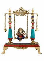 Kalakrithi Religious Classic Brass Swing Ganesha Idol 40.6 x 14 cm
