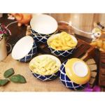 Jimkia Ceramic Serving Bowl, Good Quality Dessert Bowl (Medium) Kheer Serving Bowl, Ceramic Cereal Bowl (Blue, White, Yellow, Pack of 6)