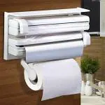 THEODORE Plastic Triple Tissue Paper Dispenser 4 in 1 Foil Cling Film Tissue Paper Roll Holder for Kitchen Triple Paper Roll Dispenser and Holder for Tissue Paper Roll, Kitchen Tissue Holder Stand.