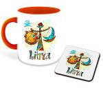 Whats Your Kick Zodiac Theme Libra Designed Printed Orange Ceramic Coffee Mug and Tea Mug 325 ml with coaster
