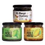 Pickle Mantra 3-in-1 Combo Pack | Mango Chutney (300 gms), Mango Hing Pickle (300 gms) & Dry Mango Seedless Pickle (300 gms) | Homemade, Natural, Organic & Fresh | No Artificial Colors & Additives
