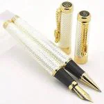 GOLD LEAF Jinhao 1200 Fountain & Roller Pen Golden Dragon Red Crystal Eyes,Silver Gift Set OF 2