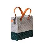 Nestasia Lunch Bag Velvet, 25 X 24 Cm | Grey & Green Lunch Bags for Office Women | Smooth Quilted Exterior & Inner Waterproof Lining | Ideal for Gifting, 10 litre
