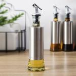 FRESTYQUE Stainless Steel Olive Oil Dispenser Bottle, Glass Cooking Oil & Vinegar Cruet for Kitchen and BBQ 500ml Steel ( Pack 1 )