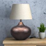 Divine Trends Hammered Table Lamp Copper Antique Finish with 14 inches Off White Shade