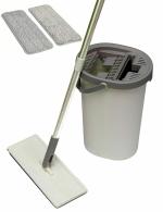 Freshome Powrclean Bucket Mop - Power Rinse Bucket With Aluminium Flat Microfiber Mop - 2 Washable Pad, Handsfree Rinsing & 360 Degree Easy Floor Cleaning For Home & Office (Beige +2 Refill)