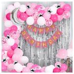 Acril Happy Birthday Decoration Balloon Arch Garland Kit 90 Items Moon & Stars Style (Pink-Silver)