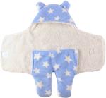 Pandaoriginals Printed Single Hooded Baby Blanket for AC Room (100% Wool, Blue, White)