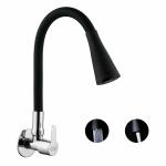SPAZIO Fusion Brass Sink Cock Tap/Sink Faucet with Black 360 Degree Flexible Silicon Swivel Spout & Dual Flow Pattern, Hot/Cold Water for Kitchen Sink, Wash Basin, Chrome Finish with Wall Flange