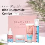 Glamveda Korean Glass Skin Rice & Ceramide Morning 4 Step Skincare Routine For Women with Gift Box | Face Wash, Serum, Moisturizer & Sunscreen