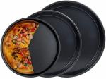 Zollyss 3Pcs Pizza Pans Set Bakeware Set Carbon Steel Nonstick Kitchenware Baking Pan Round Pizza Pan Pizza Tray . - Black