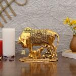 CraftVatika Metal Krishna Idols Kamdhenu Cow with Calf Showpiece for Home Pooja Decor