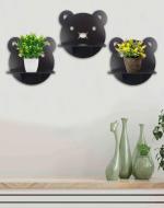 TZAAR Floating Wall Shelf in Teddy Bear Shape, Wall Shelf for Living Room, Wall Shelf for Bedroom, ( Set of 3 pcs, Black Color )