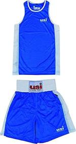 USI UNIVERSAL 409SV (Size 44) Blue Polyester and Mesh Fabric Boxing Short and Vest