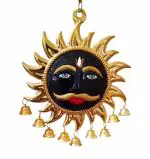 FLAIMYST Brass Copper Metal Black Surya Face Wall Hanging Nazar Battu with Bells for Home & Offices Entrance.(Evil Eyes Protection)- 9 Inch Big Size