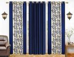 Indian Online Mall Blue-Patti-Print Polyester Door Eyelet Curtain, 4X7Ft (Set Of 3)-
