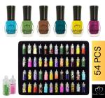 Looks United 6 Nail Polish And 48 Mini Bottles 3D Nail Art Kit. Glitter Sequins |80 + Glamming Shades Long Lasting without Chipping Smooth high Gloss Finish
