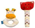CUBS & HUGS Soft Toys for Babies Face Rattle Toys (Squeeze Handle for Squeaky Sound)