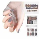Coslifestore Press On Nails Pack of 24 Reusable Gel Nail Extensions Designer Nails With Full Application Kit Consisting of Buffer Manicure Tool, 24 Jelly Tabs Diy Nail Art Kit (Animal Print Grey)