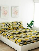 Salona Bichona 100% Cotton 104 Tc Yellow Abstract Printed Double Bedsheet Set (220X250cm)