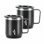 MILTON Star Gift Set, Double Walled Stainless Steel Mug with Lid, Set of 2, 285 ml Each, Black