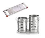 BLUE WONDER Stainless Steel Twin Cutlery Holder Racks With Stainless Steel Jumbo Slicer Multipurpose Potato/Onion Slicer and Vegetable Slicer and (Multicolour, Pack of 2)