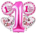 SV TRADERS 1st Birthday Foil Balloon, 5 Piece, Pink