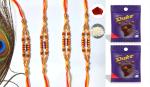 BHAKTI 2 SHAKTI MAKING WORSHIP SPECIAL Rakhi for brother | Bhaiya ki rakhi | Fancy rakhi for men with roli & akshat | Fancy moti with 4 diamond | Pack of 4 | With Chocolate Shots