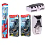 Colgate 360 Floss-tip Medium Bristle Toothbrush - 1 Pc + Colgate Kid's Batman Anticavity Bubble Fruit Flavour Toothpaste, Cavity Protection, Enamel Protection - 80g + Free wall mount automatic toothpaste dispenser