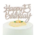 Festiko Rose Gold Glitter Happy 15th Birthday Cake Topper 15th Cake Topper For Birthday Anniversary Party Decorations Pack Of 1