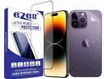 eZell Combo Pack FULL TEMPERED GLASS Edge to Edge + Back Screen Protector for IPHONE 15 PRO (Transparent), Ultra clear, 3D Carbon Fibre Ultra-Thin with wet & Dry Wipes