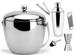 MOPERYOK Apple Shaped Stainless Steel Double Wall Insulated Ice Bucket with Cocktail shaker Combo Set 1.25 L (6 Pcs set)